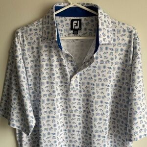 Mens FootJoy polo size L. White with Blue
